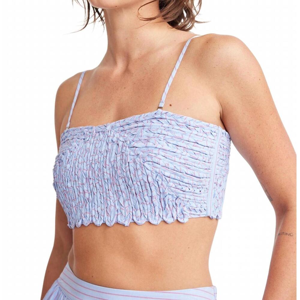 NEW SELF CONTRAST milani removable straps bandeau top in sky/red strip